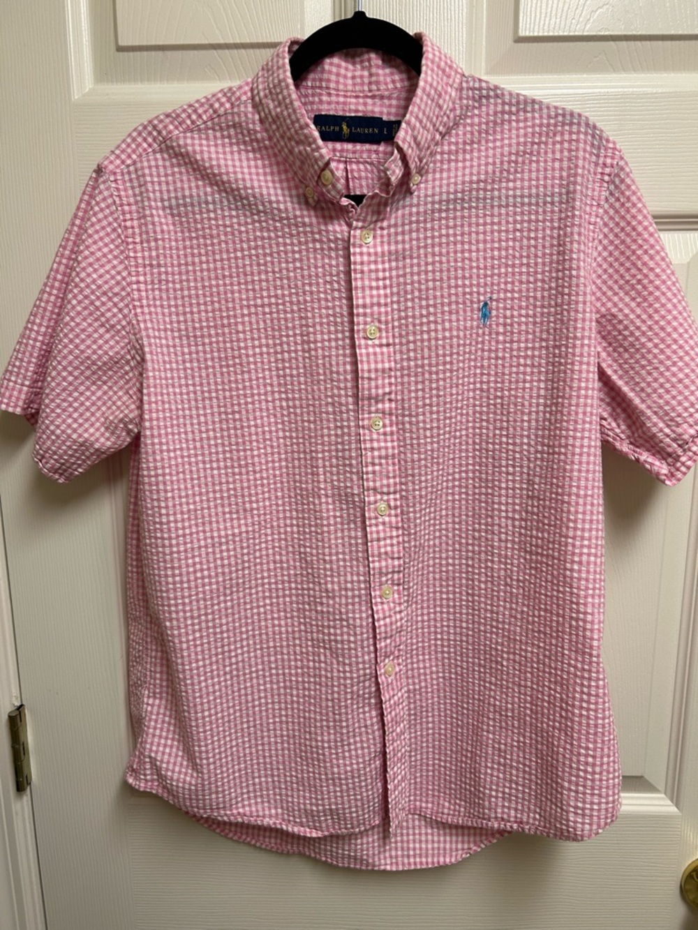 Ralph Lauren Pink and White Check Short-Sleeve Button-Down Shirt